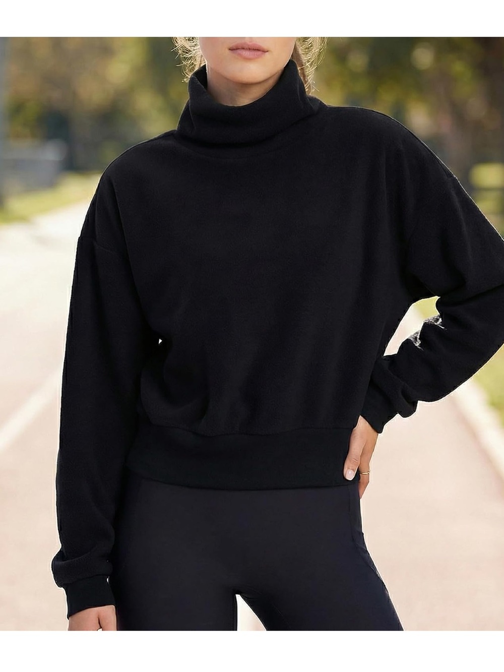 NWT Amazon Cropped Fleece Mock Funnel Neck Microfleece Pullover Size M $34.99